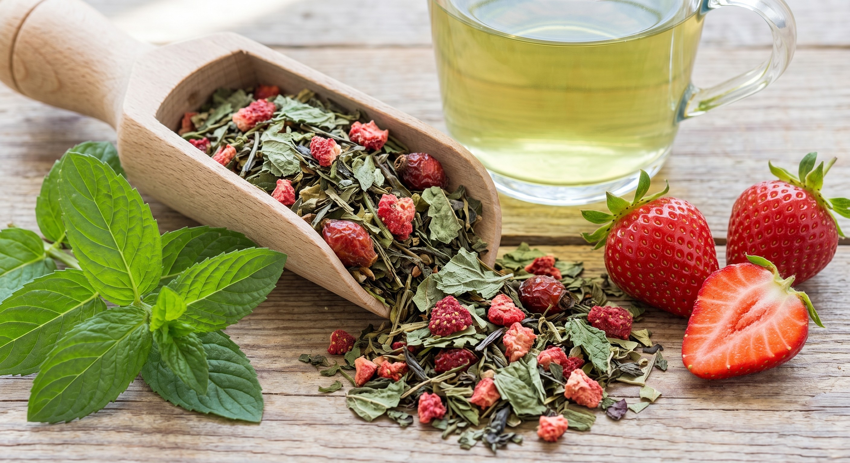 Iced mint and strawberry green tea